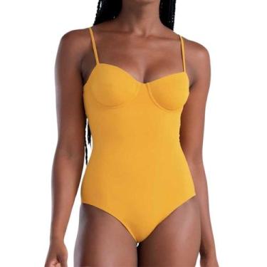 Imagem de Maiô Praia Meia Taça Body She Silicone Decote Valoriza Busto, Amarelo,