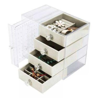Imagem de Organizador Porta Joias BSL3923 Acrílico e Veludo 4 Gavetas Compartimentos para Anel Brinco Pulseira Colar Transparente