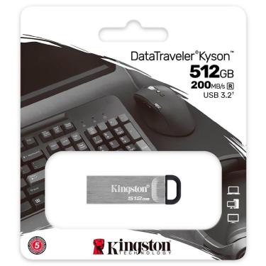 Imagem de Pendrive Kingston Kyson 512GB USB 3.2 Leitura 200MB-s Prata