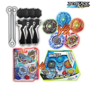 Kit 8 Beyblade Burst Valt Shu Ken Zac Lui + 11 Lançador + 3 Grip