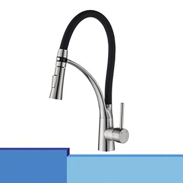 Imagem de Chrome/níquel/preto/ouro borracha torneira misturador torneira 360 graus rotação pull down fluxo pulverizador torneiras de cozinha, níquel escovado, China