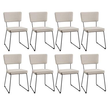 Imagem de Kit 8 Cadeiras Decorativa Estofada Para Sala De Jantar Base Em Aço Allana L02 Linho Cru - Lyam Decor