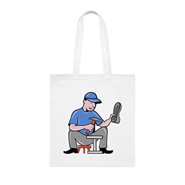 Imagem de Bolsa tote Cobbler, sapateiro Cobbler Bolsa de trabalho de conserto de calçado, presente de sapateiro, presente para sapateiro, bolsa de ombro de sapateiro, bolsas reutilizáveis de sapateiro, ideia de de Natal, Branco