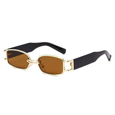 Imagem de Óculos de sol femininos retangulares pequenos fashion designer vintage quadrado punk óculos de sol masculinos tons uv400 óculos claros, chá dourado