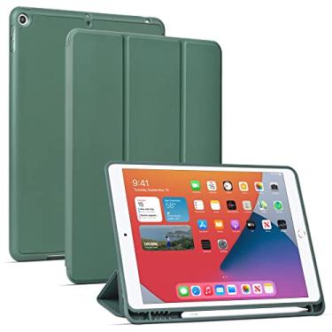 Imagem de Arae Capa para iPad de 10,2 polegadas (9ª geração 2021) e (8ª geração 2020) e (7ª geração 2019) com suporte para lápis, função despertar/hibernar automático, verde