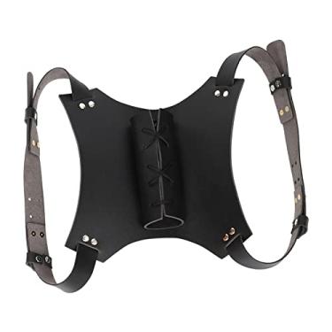 Imagem de YIJU Conjunto de coldre de retrô medieval, alça de ombro ajustável de couro PU suporte de bainha para homens Viking guerreiro cavaleiro alça, PRETO