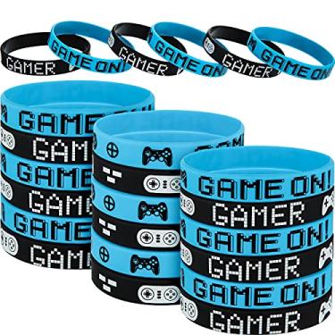 Imagem de Jovitec Pulseiras de borracha para jogos de videogame 48 peças, pulseiras de silicone colorido, pulseiras para jogos de festa, brindes de festa de aniversário para jogadores (48 peças, 2 estilos)