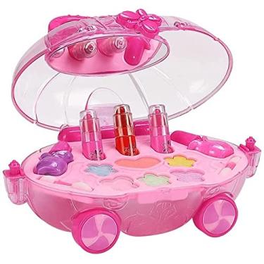 Imagem de Kit de maquiagem infantil para menina - kit de maquiagem lavável brinquedo cosmético real conjunto de beleza carrinho com caixa