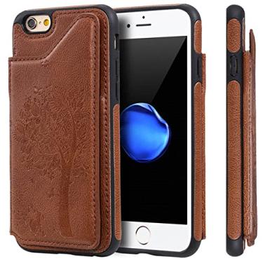 Imagem de Capa de couro com aleta de luxo para iPhone 12 11 13 Pro Max XR XS X SE 2020 6 6S 7 8 Plus Wallte porta-cartões com capa para telefone, marrom, para iPhone 7Plus 8Plus
