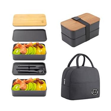 Imagem de Collect Beauty Lancheira Bento Box adulto com lancheira, lancheira empilhável japonesa para adultos, lancheira Bento com divisórias preta