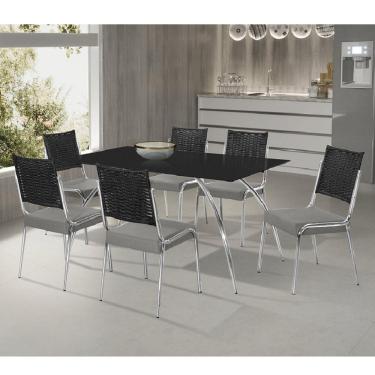 Imagem de Conjunto Sala de Jantar Mesa Milleni 160x90cm com 6 Cadeiras Riana Junco Aço Nobre Móveis Cromado/Cinza/Preto