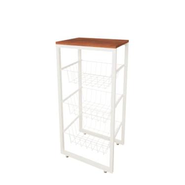 Imagem de Fruteira De Chão Para Cozinha Branco (Tampo Amadeirado)