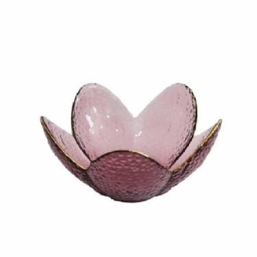 Imagem de Bowl De Vidro Flor Purple Com Borda Dourada 16X16x7,2cm - Home Design