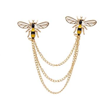 Imagem de A N KINGPiiN Broche de lapela para homens, abelha, com corrente pendurada, broche de terno, brincos de camisa acessórios masculinos, Metal