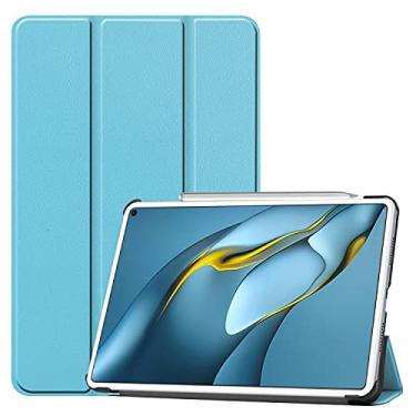 Imagem de LVSHANG Capa para tablet Huawei MatePad Pro 10,8 polegadas 2021/2019 Capa leve com suporte de três dobras e função de despertar automática, dormir (cor: azul claro)