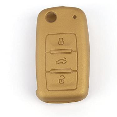Imagem de SELIYA Capa para chave de carro remoto de silicone, compatível com Volkswagen VW POLO Tiguan Passat B5 B6 B7 Golf EOS Scirocco Jetta MK6 Octavia, ouro
