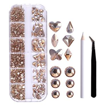 Imagem de Qudai Diamantes planos de 12 grades Diamantes de formato especial Conjunto de ferramentas de manicure Lápis de perfuração local + pinças curvas Decoração de unhas deslumbrantes Acessórios DIY BD