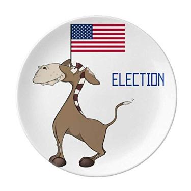 Imagem de Prato de eleição de bandeira de burro democrático decorativo de porcelana salver louça de jantar