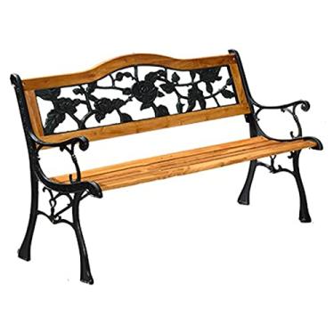 Imagem de KIZQYN Banco de jardim, banco ao ar livre, varanda, banco duplo com lindo assento oco esculpido anti-ferrugem ferro fundido anti-ferrugem banco de jardim para pátio jardim pátio pátio pátio jardim pátio pátio jardim