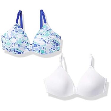Imagem de Hanes Pacote com 2 sutiãs femininos moldados sem aro, Estampa de pompom de aço/branco, 32