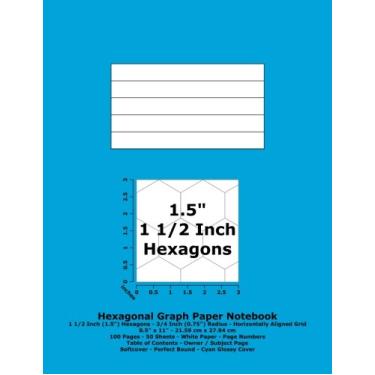 Imagem de Caderno de papel gráfico hexagonal: hexágonos de 3,8 cm; grade horizontal; 21,59 cm x 27,94 cm; 100 páginas; 50 folhas; números de página; índice de conteúdo; capa brilhante ciano