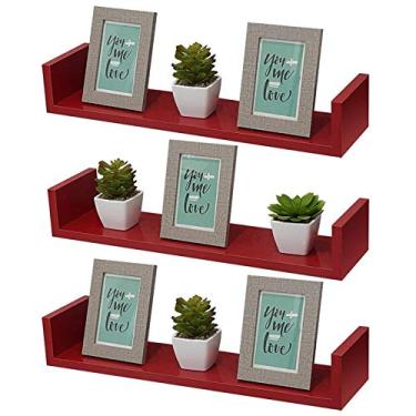 Imagem de Kit 3 Prateleiras U 90 x 10cm Vermelha Suporte Invisível