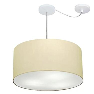 Imagem de Lustre Pendente com Desvio de Centro Cúpula Tecido 50x30 cm, Vivare Iluminação, Pendente4261 LA, Algodão Cru, Médio