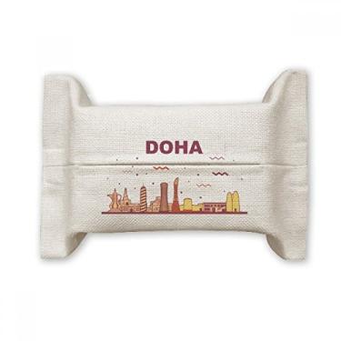Imagem de City Landmark Building Doha Suporte de capa de papel para lenços faciais Saco de linho de algodão