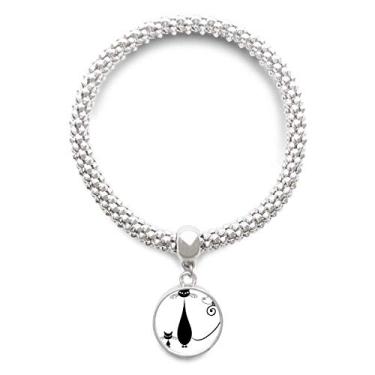 Imagem de DIYthinker Pulseira de prata com pingente de gato preto Família Halloween Animal Contorno Joias Corrente ajustável