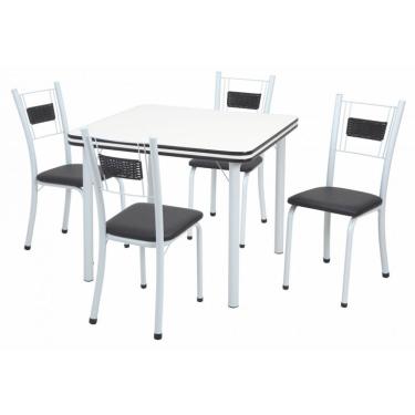 Imagem de Conjunto de Mesa de Jantar com 4 Cadeiras Alice Branco e Preto