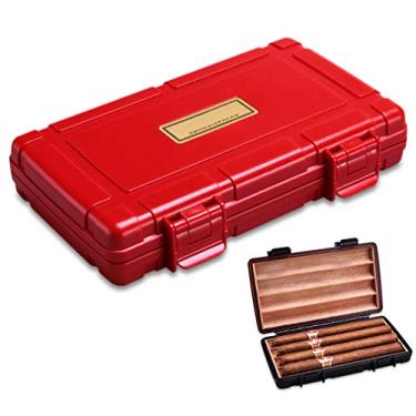 Imagem de Caixa de umidificador portátil de viagem para charuto à prova d'água com forro de madeira de cedro, caixa de armazenamento para umidificador de charutos à prova de poeira – Ótimo presente para homens