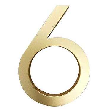 Imagem de Número de placa de casa flutuante 3D de 15 cm, placa digital de porta de 0 a 9 sinalizações douradas para construção ao ar livre, montagem com parafuso, liga, antiferrugem, não refletiva, fácil de ler