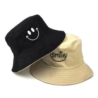 Imagem de Bone Bucket Hat Dupla Face Smile Bege Preto - Bulier Modas