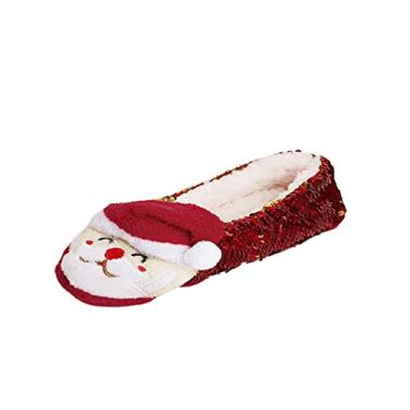 Imagem de Chinelos femininos personalizados de inverno quente para quarto interno com brilho brilhante Natal Papai Noel sapatos de balé para meninas, Vermelho, 8