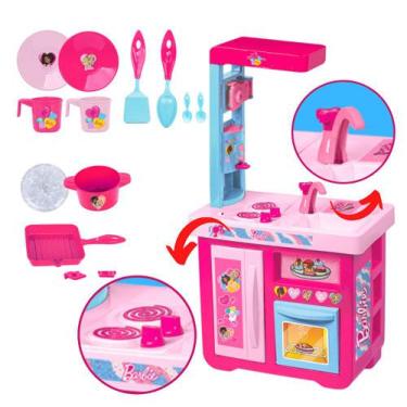 Imagem de Cozinha Infantil Barbie C/ Panelinhas + Talheres + 12 Itens - Cotiplás