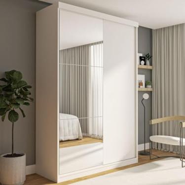 Imagem de Guarda Roupa Solteiro com Espelho 2 Portas de Correr 2 Gavetas Salvador Plus Siena Móveis Branco