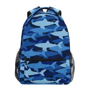 Imagem de GuoChe Mochila infantil azul marinho tubarões mochila escolar para adolescentes meninas caminhadas livros primários bolsa alça de peito, Tubarões azul-marinho, Small