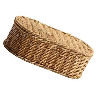 Imagem de Parliky Banheiro Caixa De Armazenamento Oval De Vime Cesta Oval Cesto De Artigos Diversos Organizador De Artigos Diversos Cestas De Presentes Plástico Boemia Cesta De Prateleira