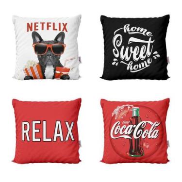Imagem de Almofadas Decorativas Netflix Pipoca Relax Coca-Cola Para Sofá 40X40 -