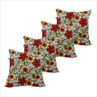Imagem de Capa De Almofada Jacquard Estampa Florida Vermelha E Amarela