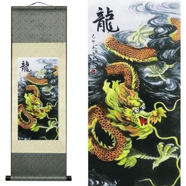 Imagem de Jaxiuk Decoração de parede asiática linda flor de pintura de rolo de seda - dragão decoração oriental mural de arte chinesa rolo de pintura de parede (91,9 x 30,5 cm)