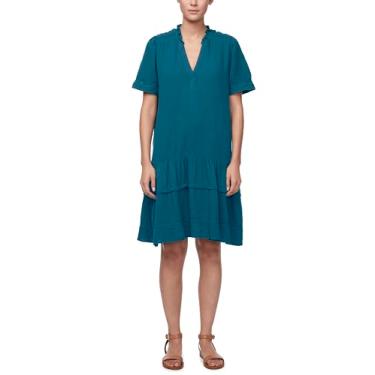 Imagem de Buffalo David Bitton Vestido feminino Zinnia na altura do joelho, manga curta, gola V e babados, azul-petróleo, PP