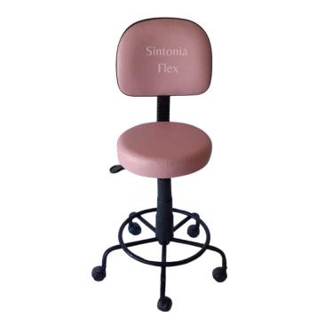 Imagem de Cadeira mocho secretaria - base de ferro e apoio de pé com rodízio corano rosa bebe