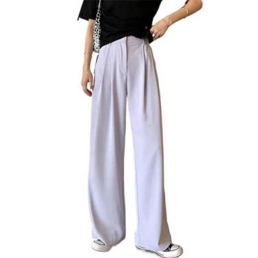 Imagem de Calça solta de verão cintura alta fina calça feminina simples lisa preta casual feminina coreana, Roxa, P