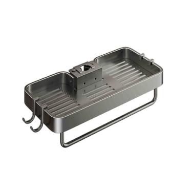 Imagem de Organizador de pia para pia de cozinha suporte de esponja de cozinha cesta de drenagem de cama rack de pia de secagem rápida montado na parede resistente antiderrapante banheiro cozinha instalação de