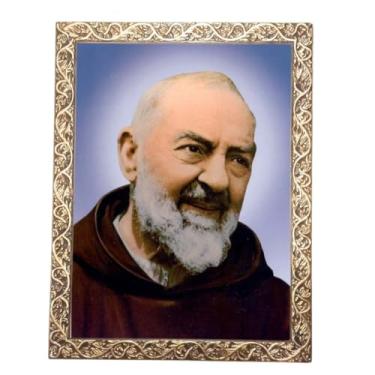 Imagem de Quadro Decorativo Religioso São Padre Pio de Pietrelcina (Dourada, A4)