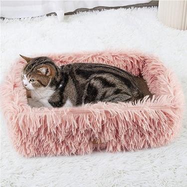 Imagem de Cama arranhadora para gatos, caixa arranhadora de gato com papelão removível, papelão ondulado retangular para arranhar gatos, almofada grande para proteção de móveis (rosa)