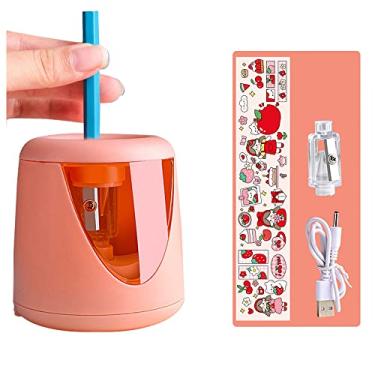 Imagem de Apontador de lápis elétrico, afiador de lápis bonito com protetor de lápis, adequado para lápis de cor (6-8,5 mm), lâmina para afiar rápido (laranja)
