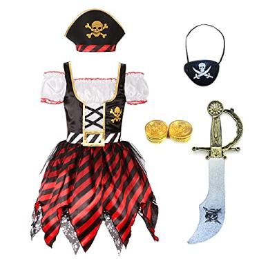 Imagem de Fantasia de pirata para Halloween cosplay fantasia de pirata vestido buccaneer (5 – 7 anos)