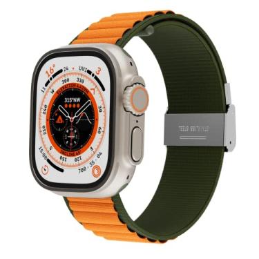 Imagem de AOKOOR Pulseira Alpine Loop de nylon larga ultra ajustável com fivela de metal para Apple Watch 49/45/44/42 mm séries 8/7/6/SE/5/4/3/2/1 para homens e mulheres (verde/laranja, 49/45/44/42 mm)